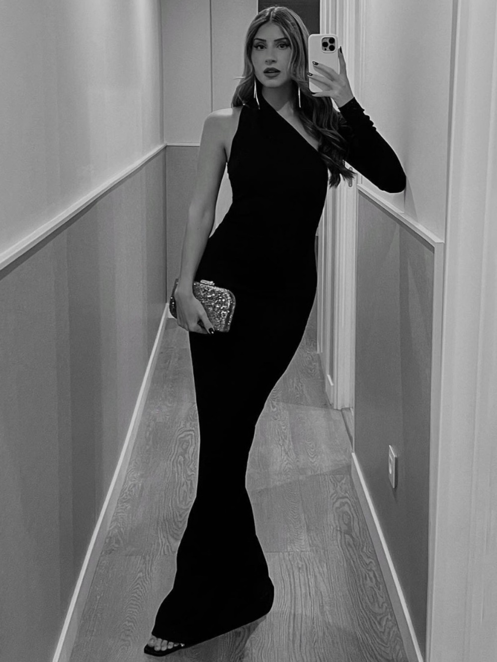 Marcella NYC Manhattan One Shoulder Gown European Ponte Open Back Halter Small